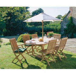 Brompton Extending Table & 6 Bali Folding Chairs, Teak Dining Set