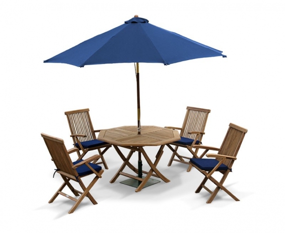 Suffolk Table & 4 Ashdown Armchairs, Teak Folding Garden Dining Set