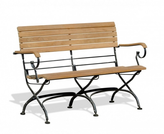 Folding Bistro Bench with Arms, Teak, Black – 1.2m