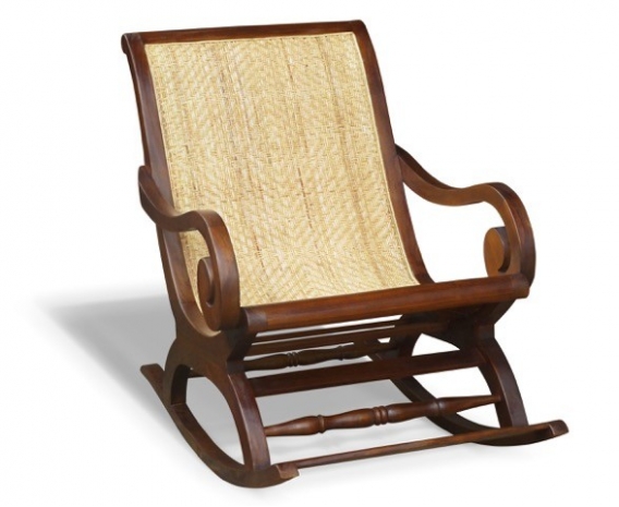 Capri Teak & Rattan Antique Plantation Rocking Chair, Outdoor Rocker