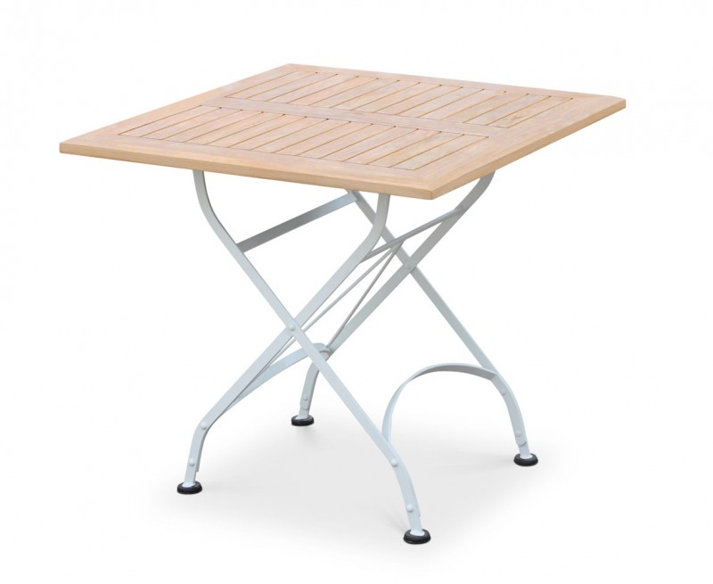 Teak Square Folding Bistro Table, Satin White Finish ...