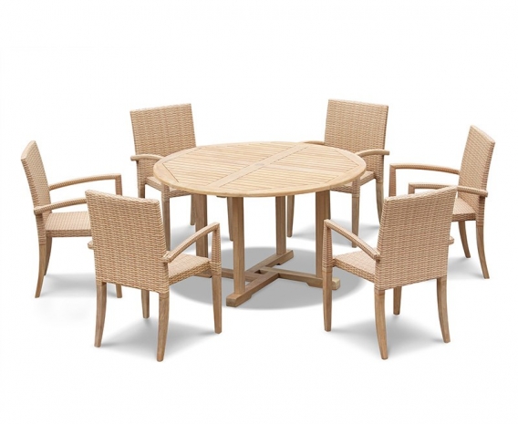 teak table and rattan chairs